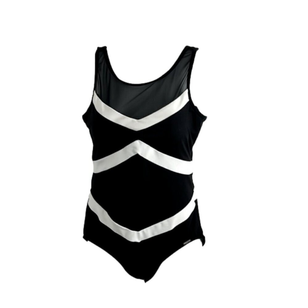 Azura Australia Black and White Striped One-Piece Suit with Mesh Neckline